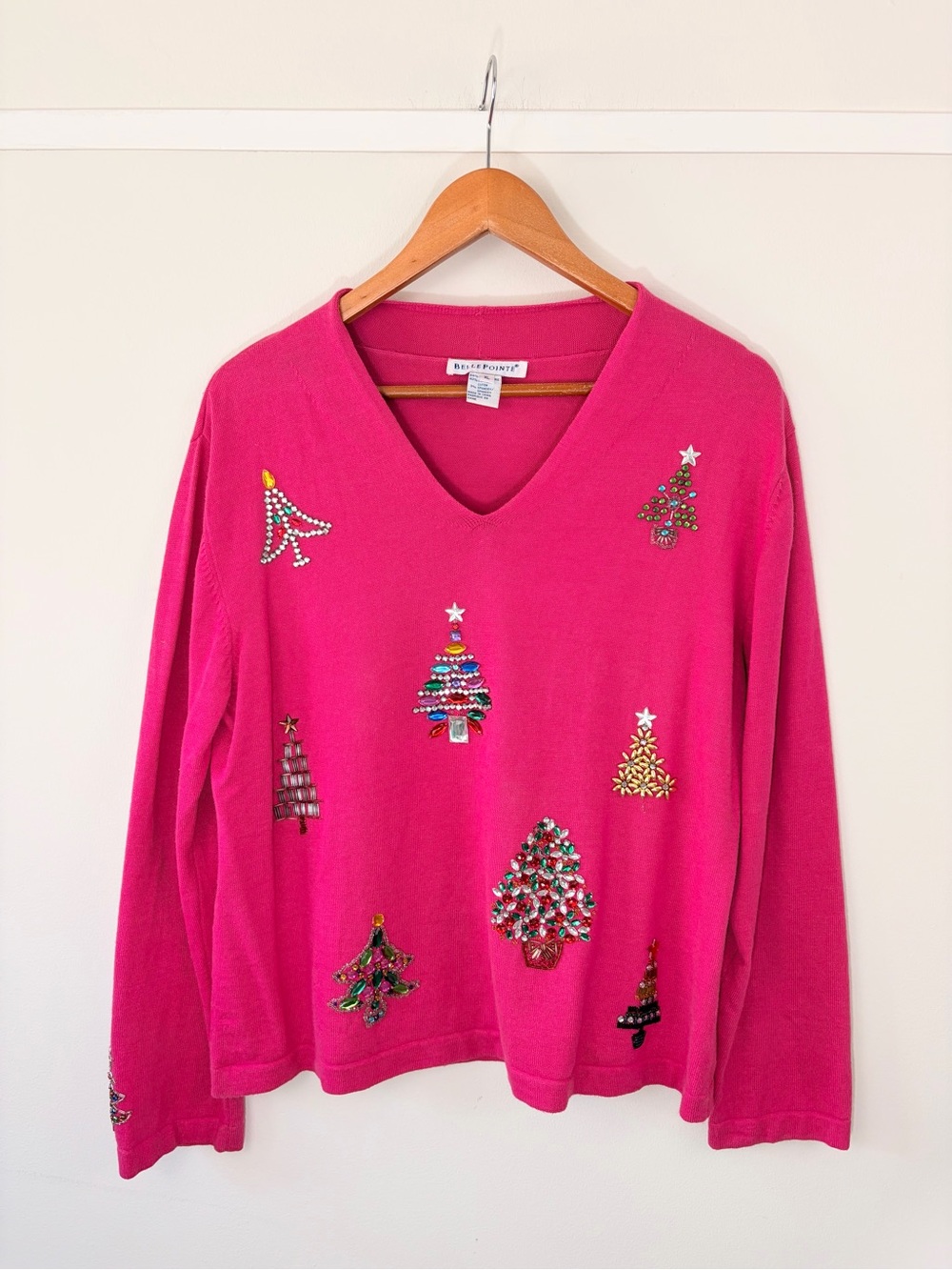 Belle Pointe fuschia Christmas tree sequin sweater